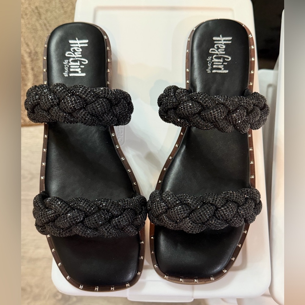 Corky’s Hey Girl Black Braided Sandals size 10 NWOT